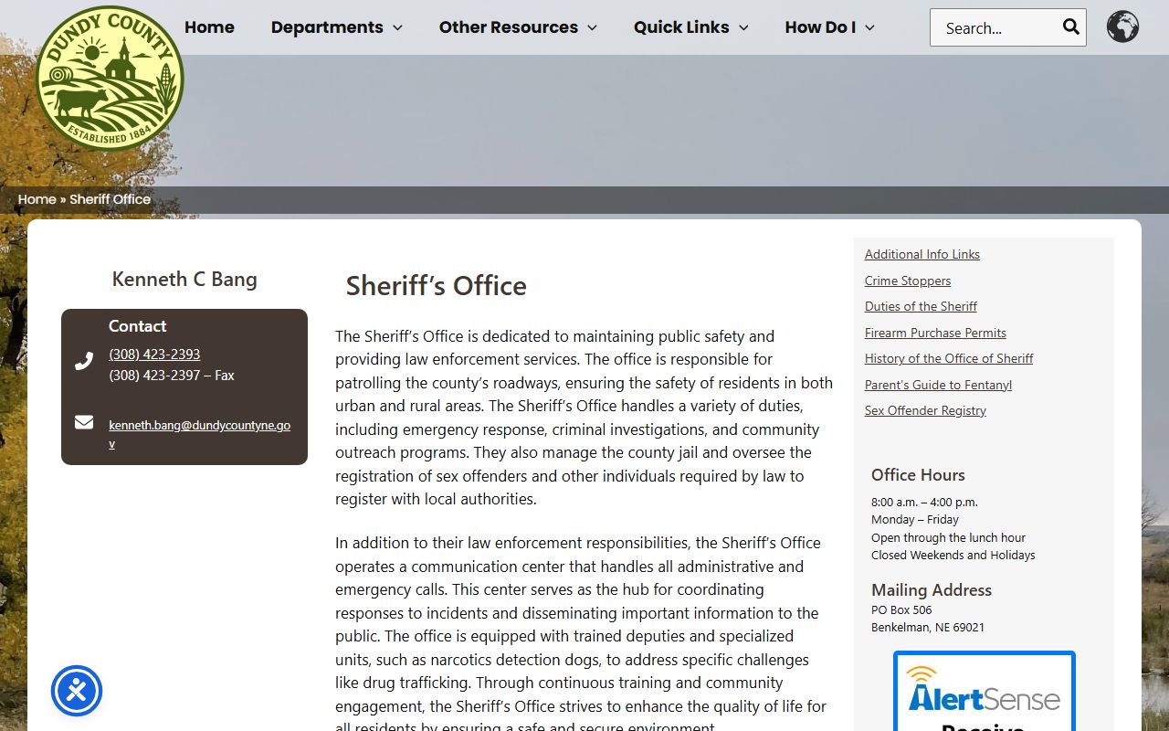 Dundy County Jail sheriff office contact information for inmate custody search